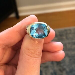 David Yurman Noblesse Ring with Blue Topaz, Size 6US